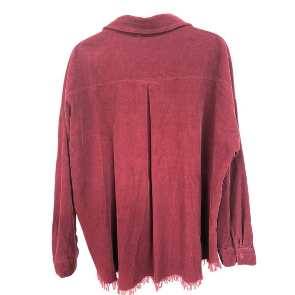 Corduroy Burgundy Velvety Shacket Raw Hem Alternative Grunge Barn Medium - Picture 2 of 9